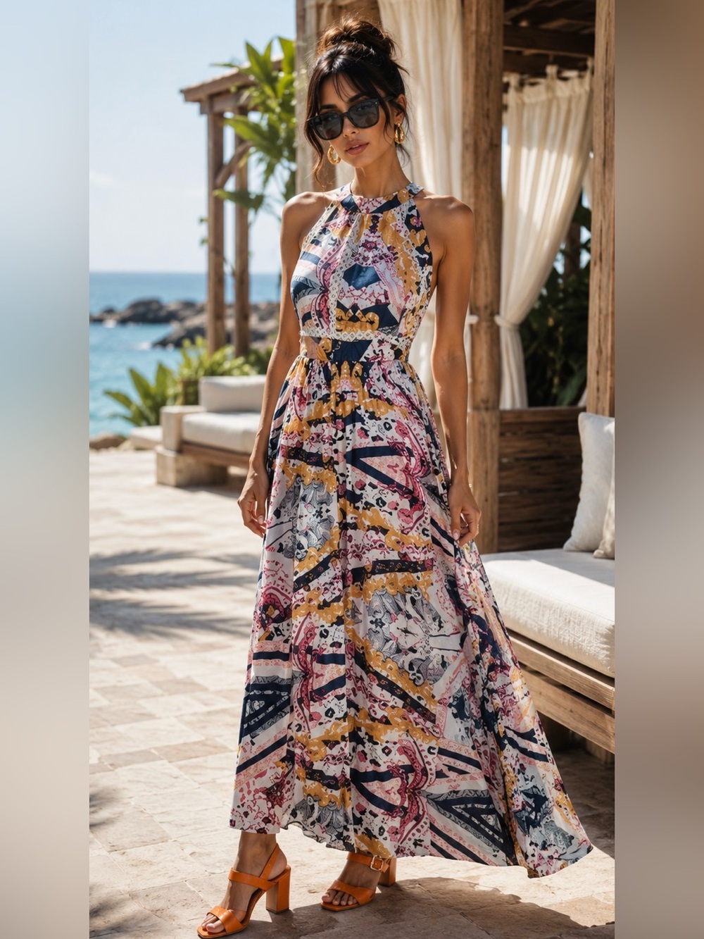 Jaase Endless Summer Boho Halter Maxi Dress Cutout Back XL Rayon Festival